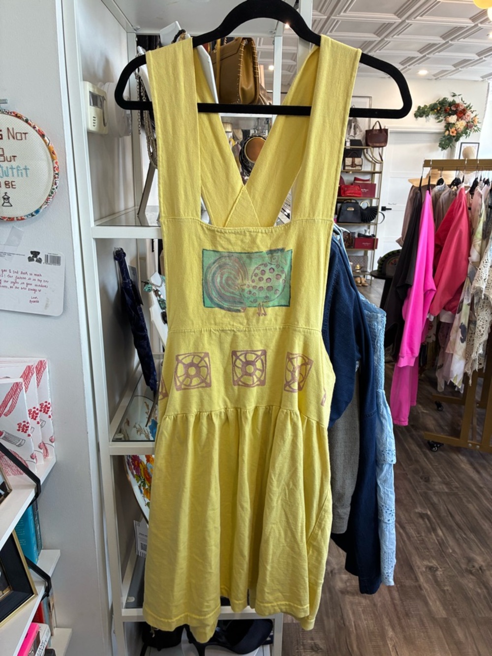 Blue Fish Yellow Graphic Sundress jumper with Cross-Back Straps